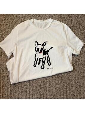 Alex Mill Limited Edition white tee w/drawn dog graphic